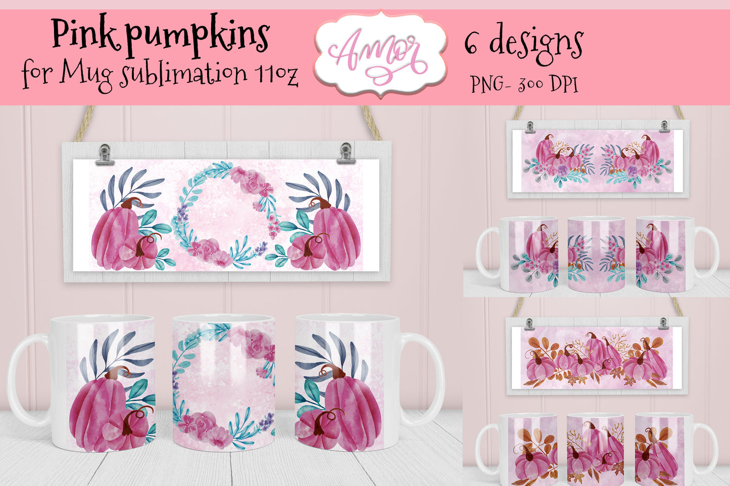 Bundle Pink Pumpkin mug sublimation templates