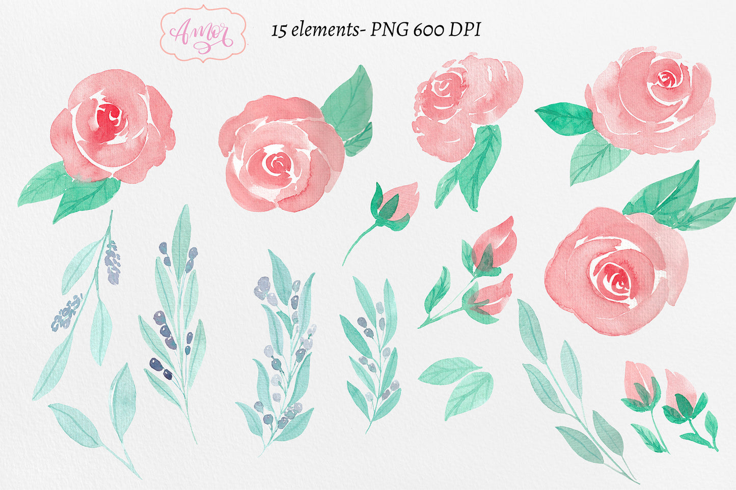 Watercolor rose flowers clipart