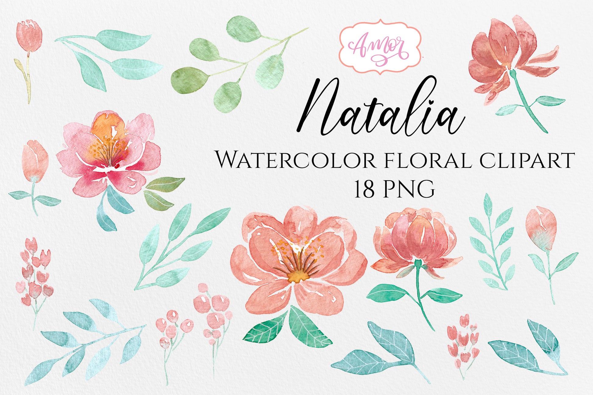 Watercolor Peachy Flowers Clipart