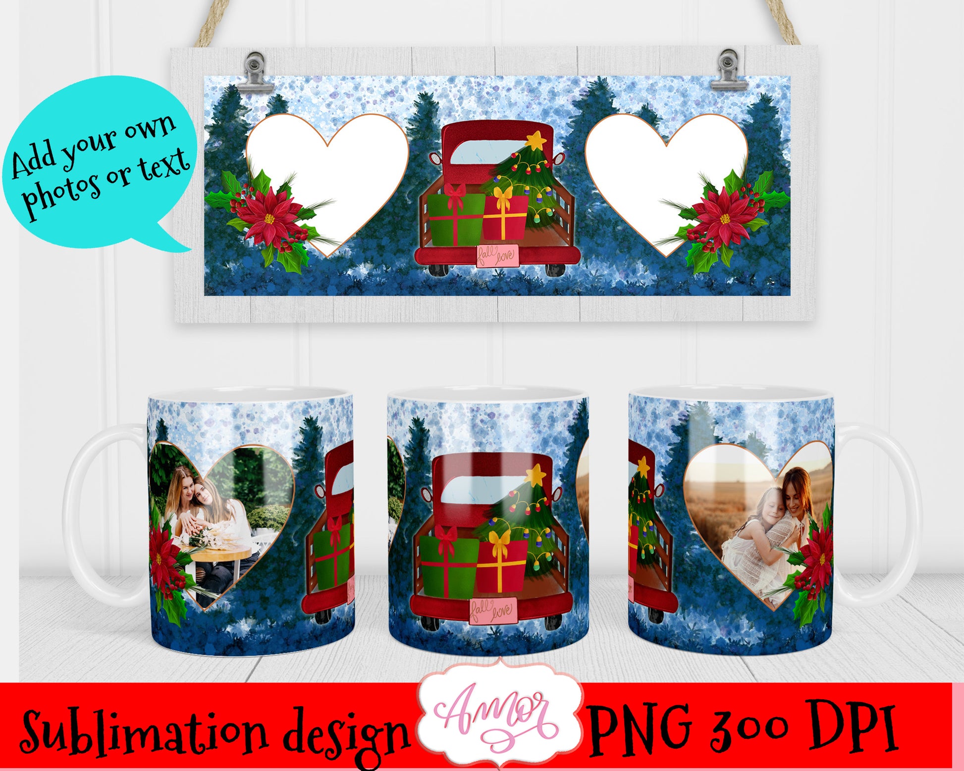 BUNDLE of 4 Christmas photo mug templates for sublimation