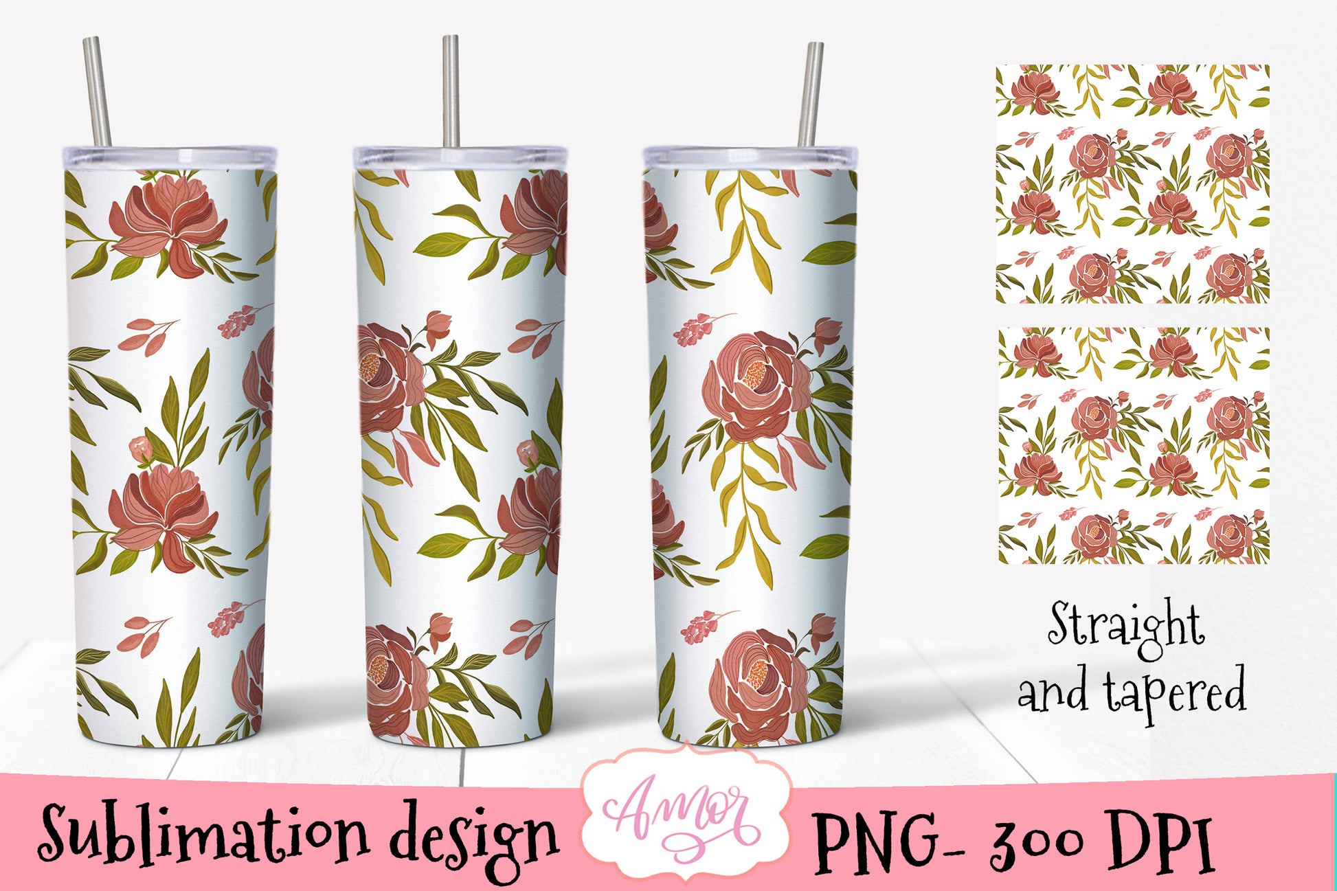 20oz Skinny Tumbler Floral sublimation design