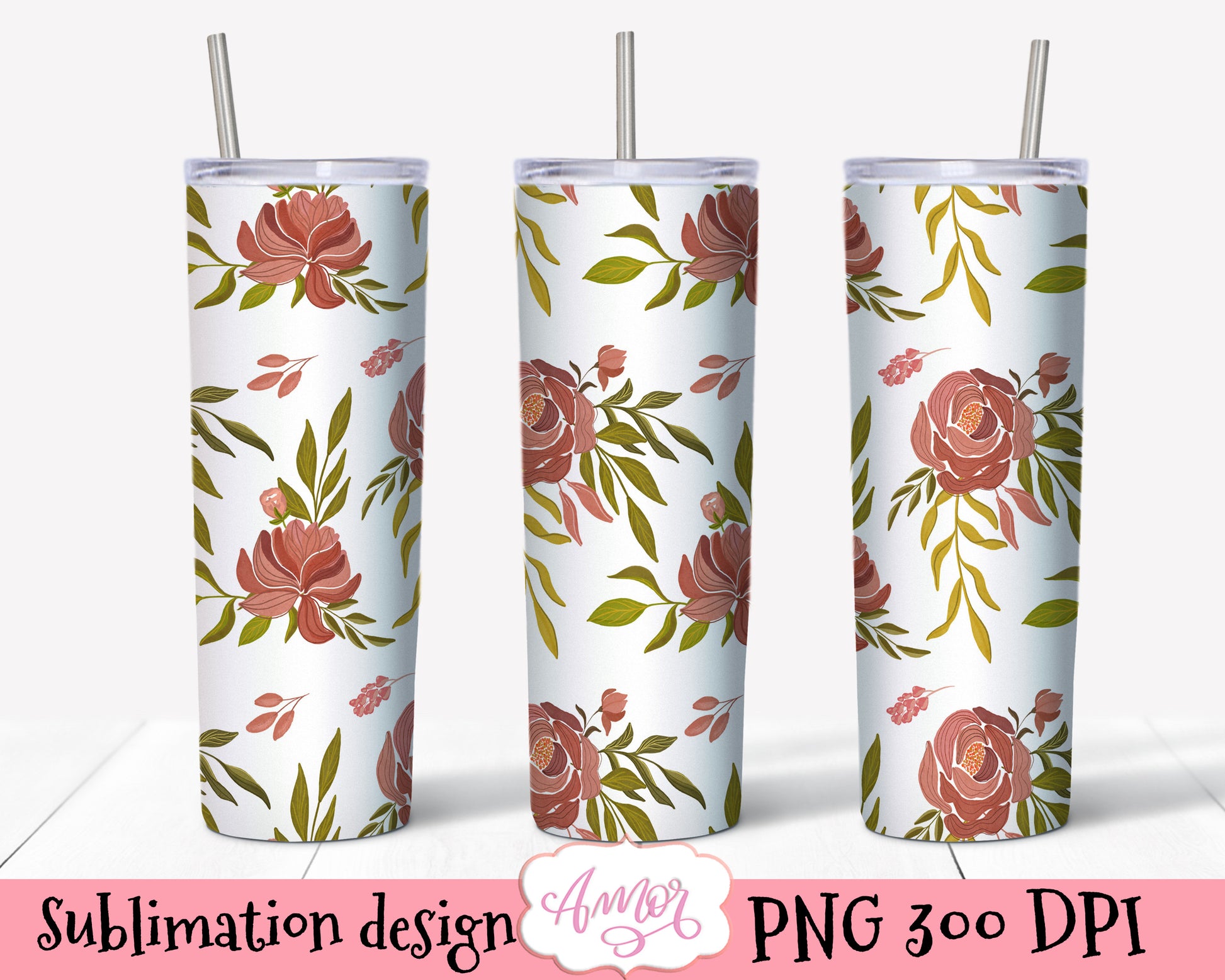 20oz Skinny Tumbler Floral sublimation design