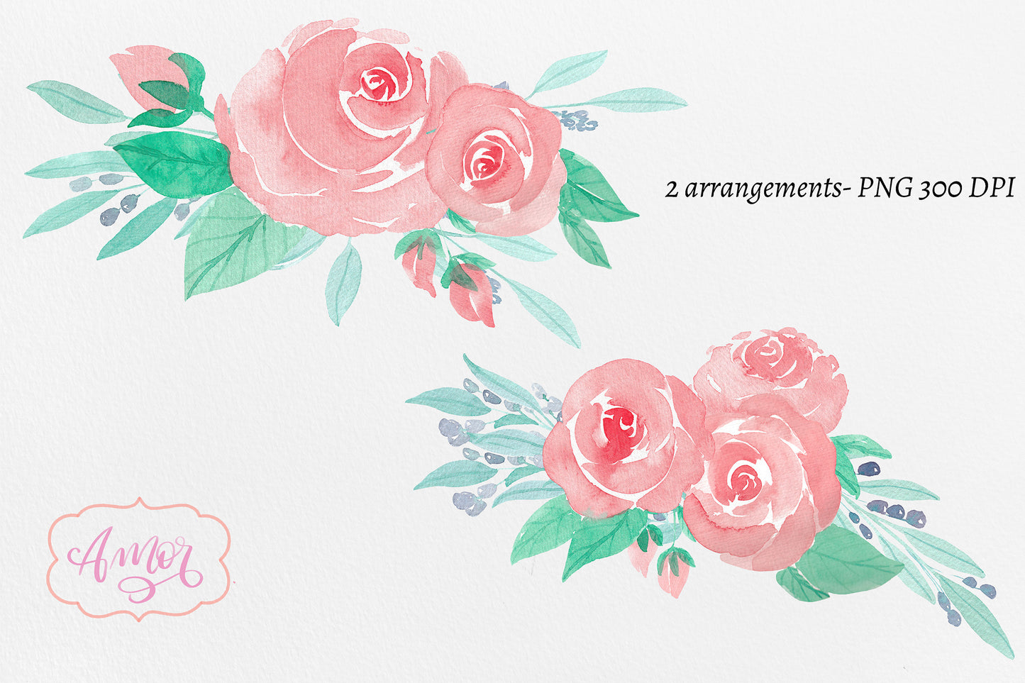 Watercolor rose flowers clipart