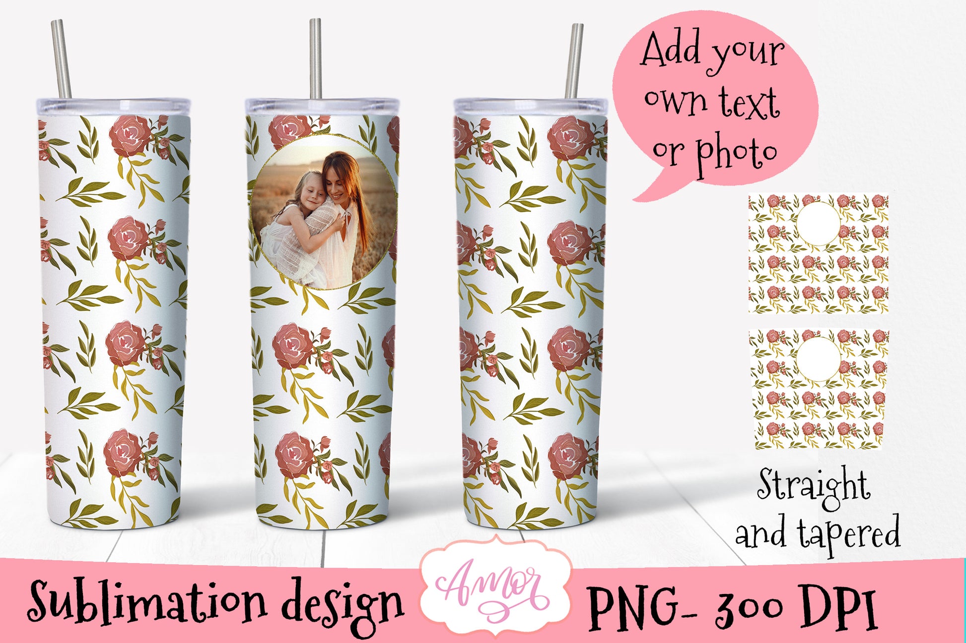 20oz Skinny Tumbler Floral sublimation design