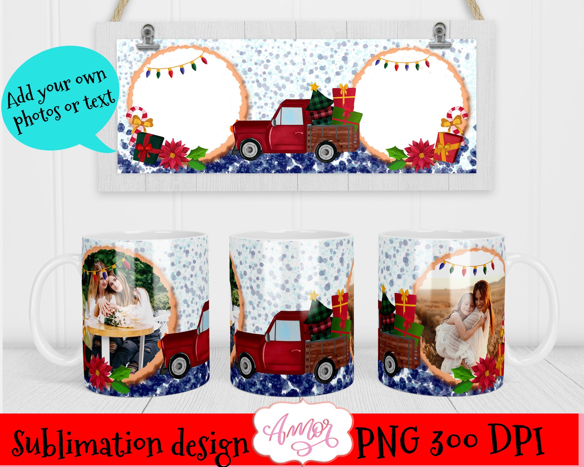 BUNDLE of 4 Christmas photo mug templates for sublimation