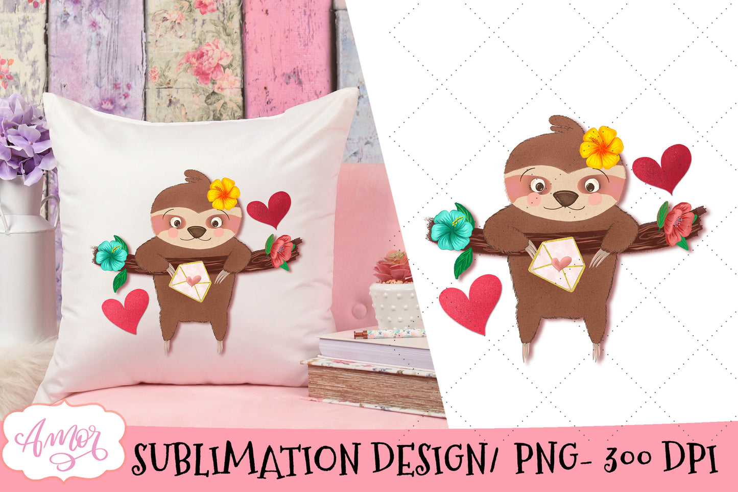 Valentine's day Sloths Sublimation Bundle