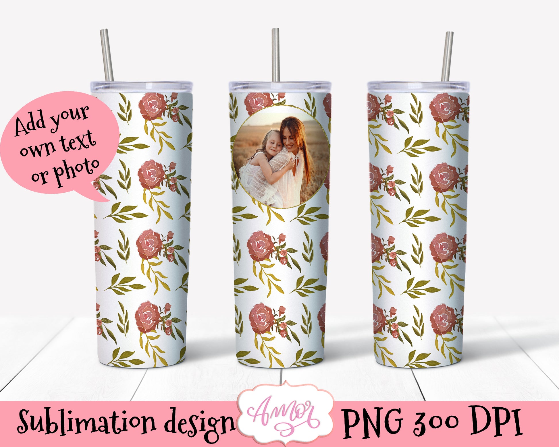 20oz Skinny Tumbler Floral sublimation design