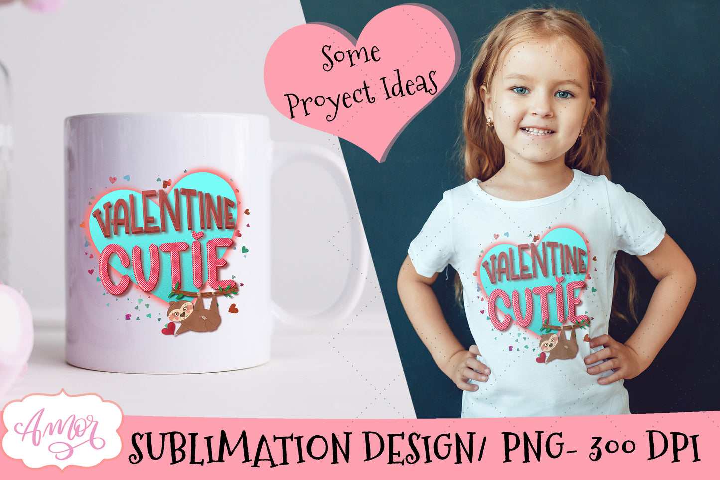 Valentine Cutie Sloth PNG design for sublimation