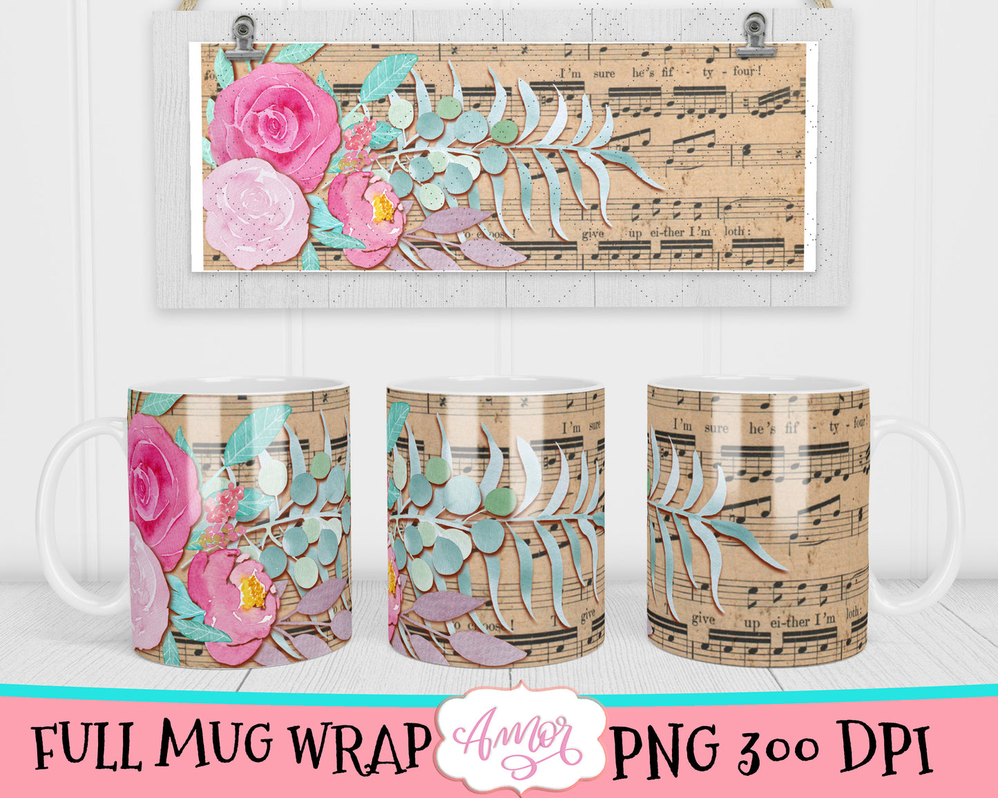 Music and flowers Mug sublimation Bundle