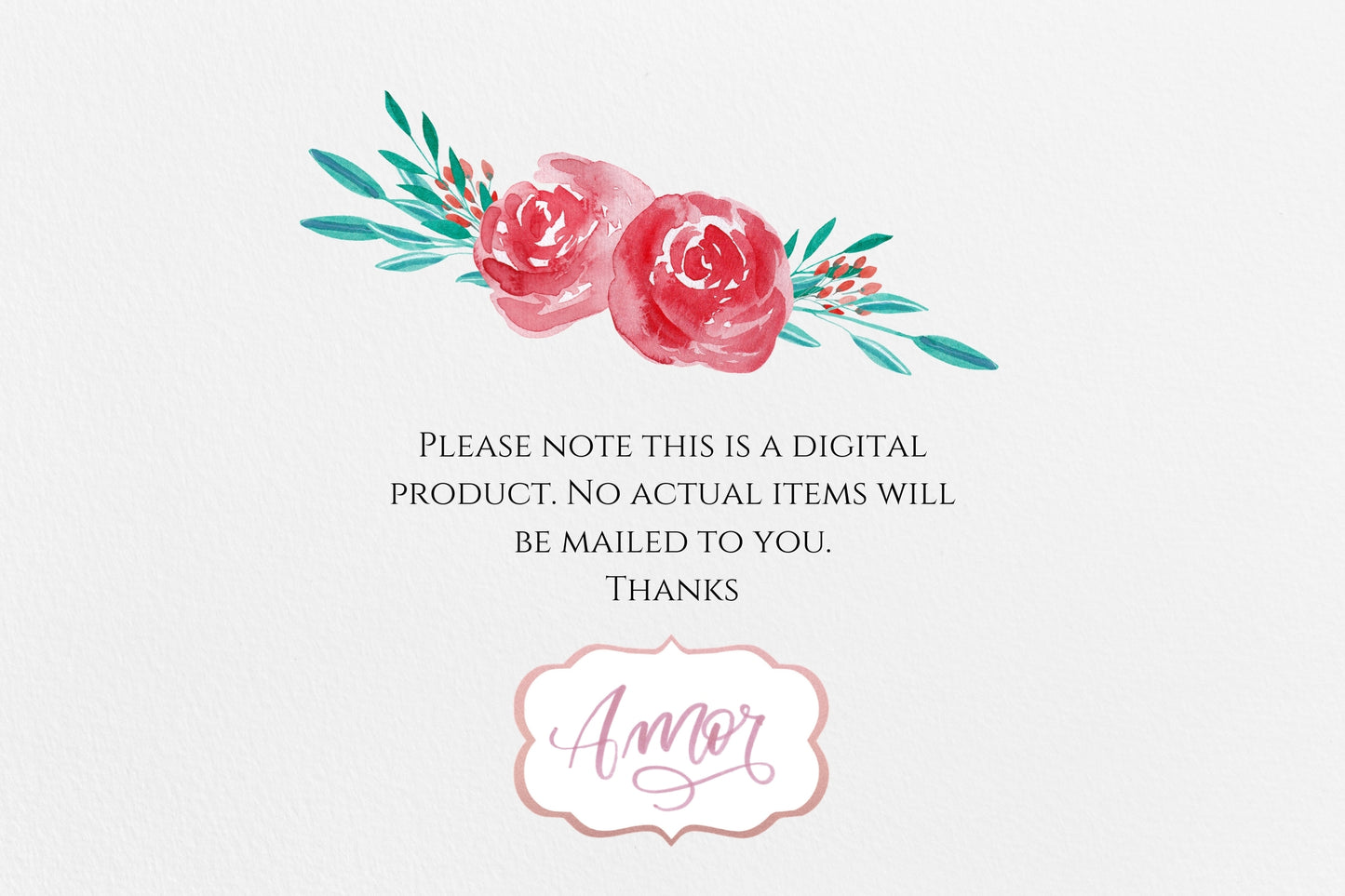 Red Watercolor Roses floral clipart