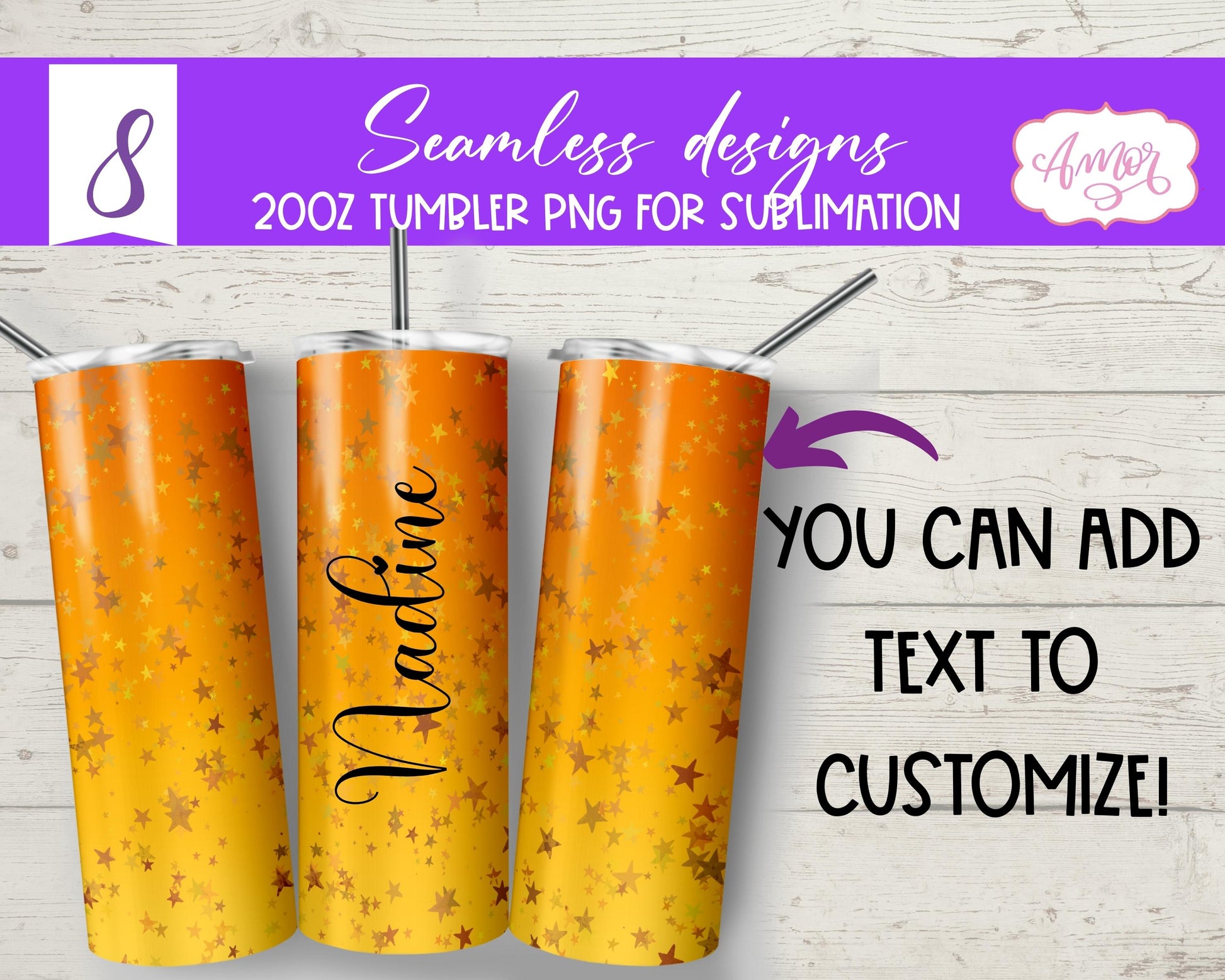 Stars Seamless Tumbler Wraps for Sublimation BUNDLE 8 PNG