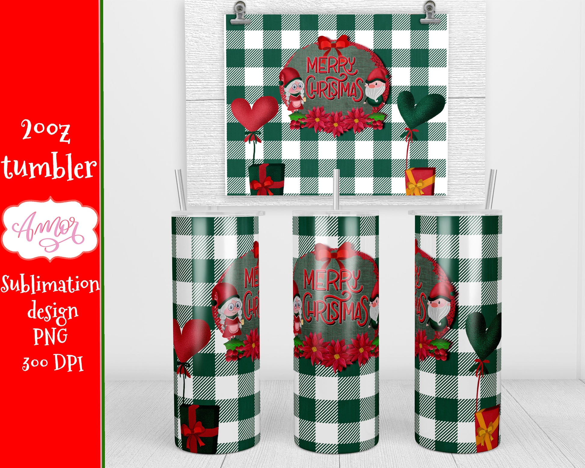 Merry Christmas sublimation design for 20oz skinny tumbler