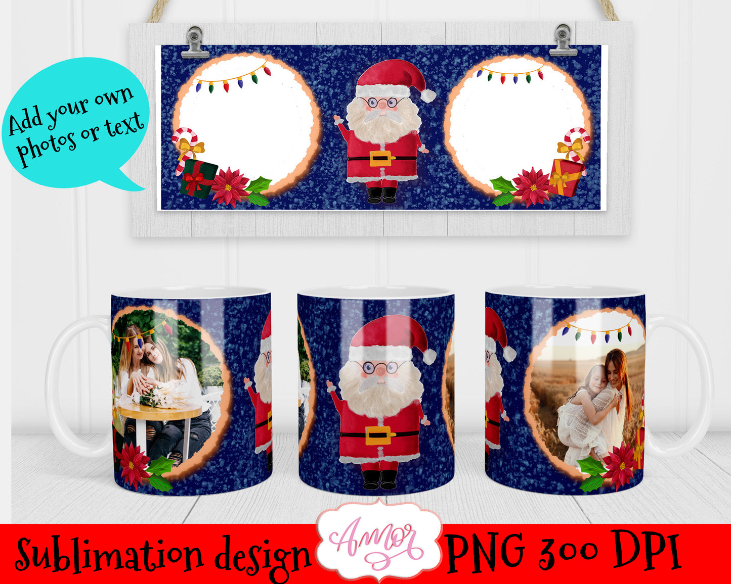 BUNDLE of 4 Christmas photo mug templates for sublimation