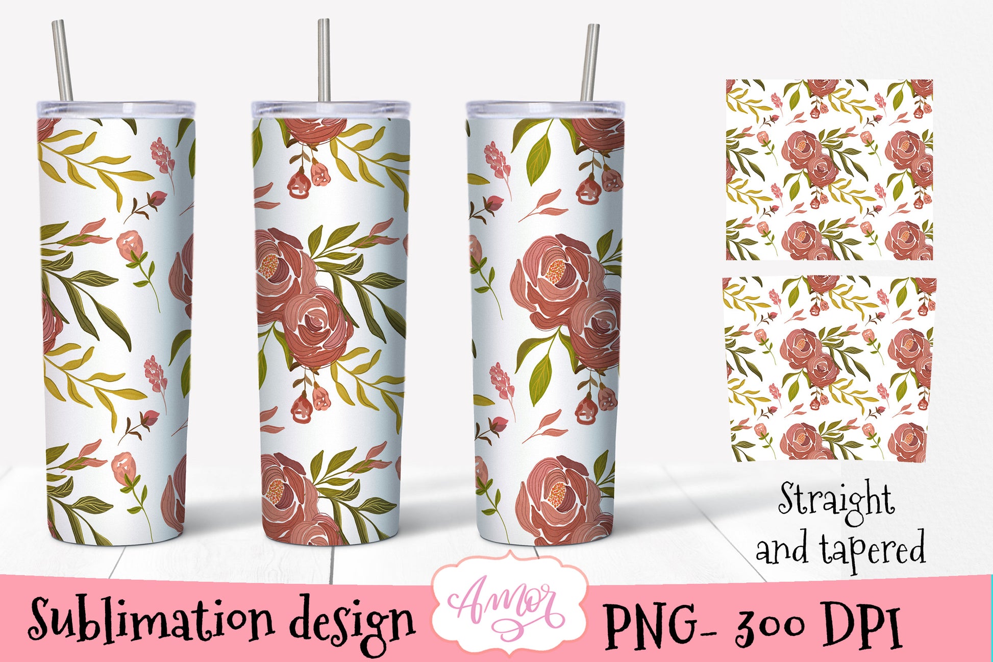 20oz Skinny Tumbler Floral sublimation design