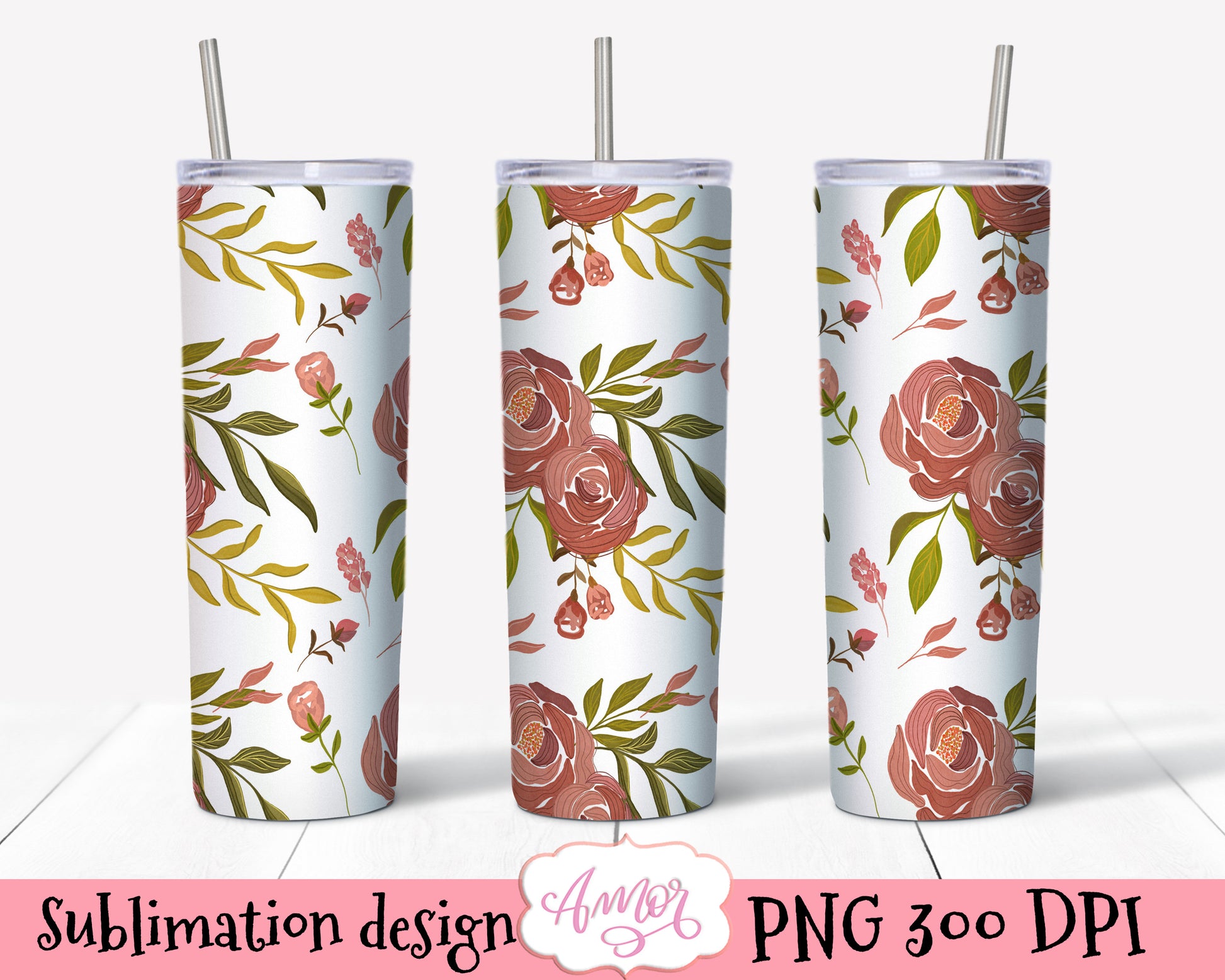 20oz Skinny Tumbler Floral sublimation design