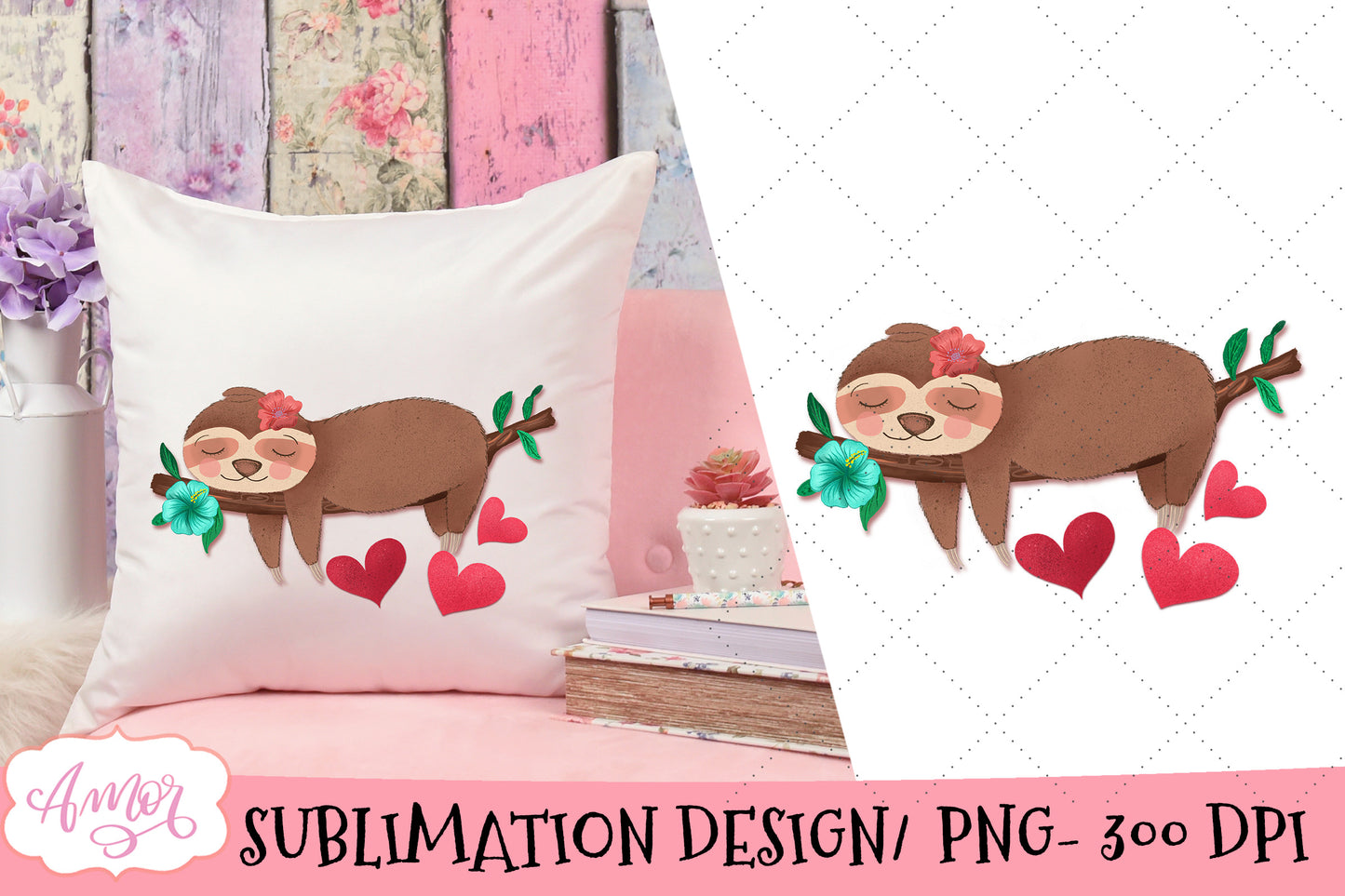 Valentine's day Sloths Sublimation Bundle