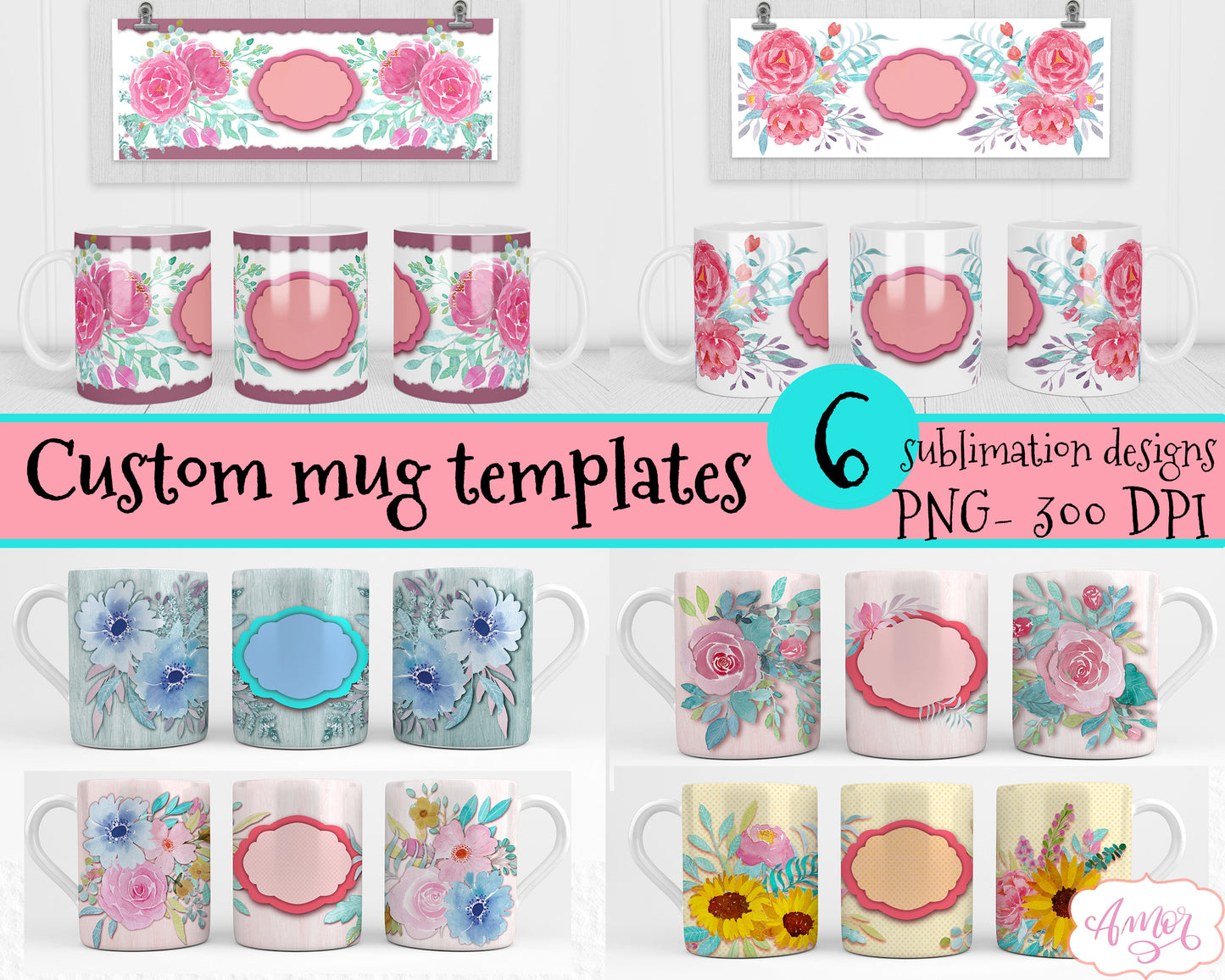 BUNDLE Floral Mug templates for custom mugs