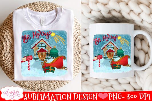 Be Merry Sublimation Design  Christmas winter scene PNG