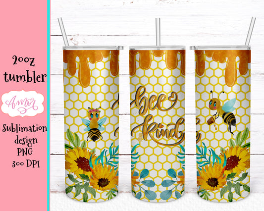 Bee Kind sublimation design for 20oz tumblers