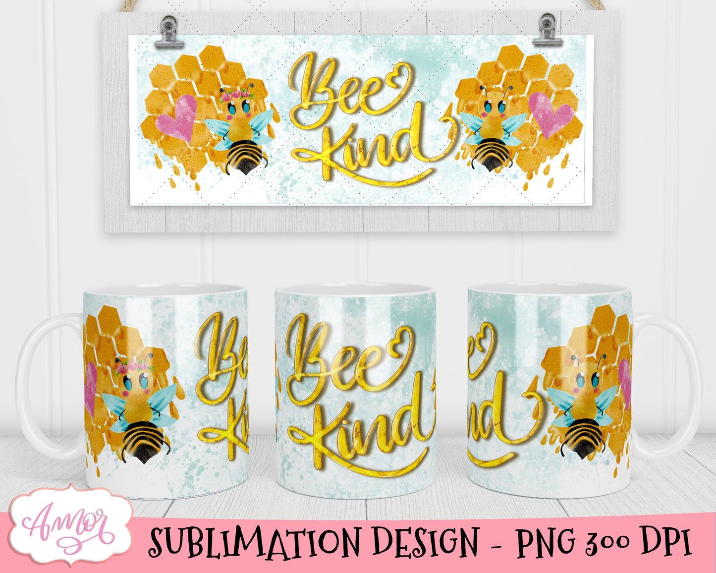 Bee kind mug wrap for sublimation