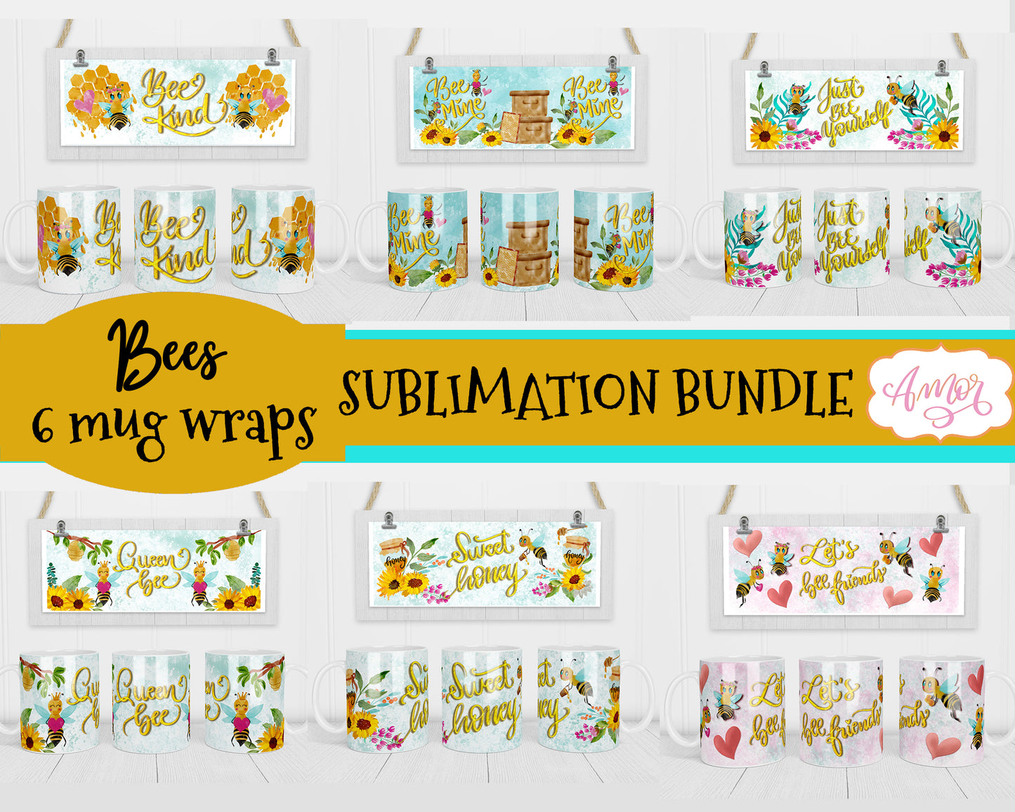 Bee mug wraps for sublimation BUNDLE