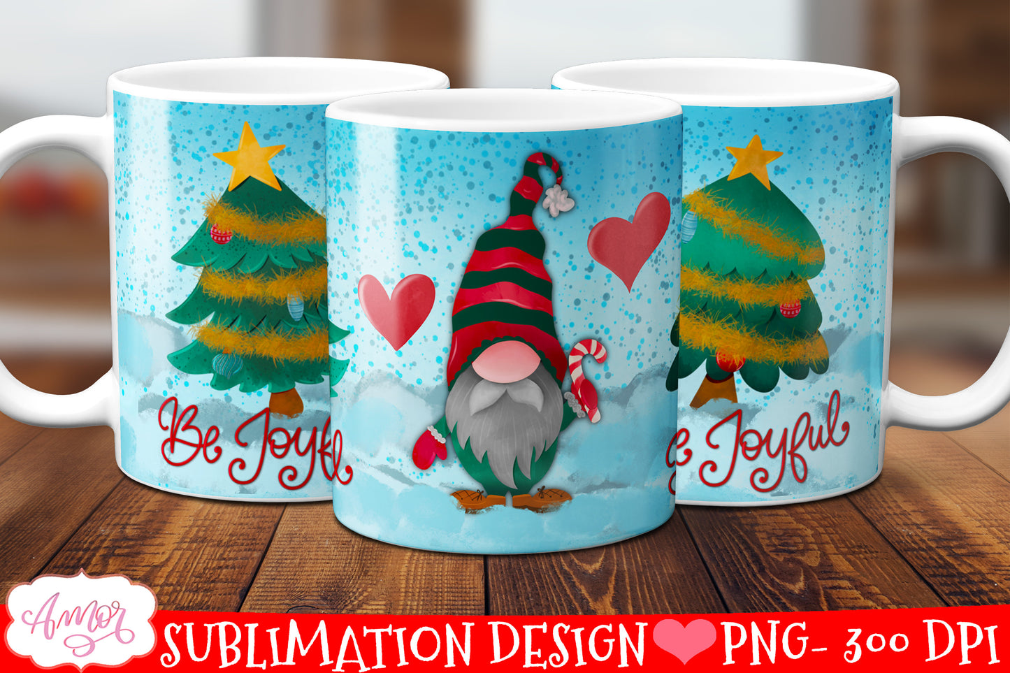 Be joyful mug wrap sublimation  Christmas Gnome Mug PNG