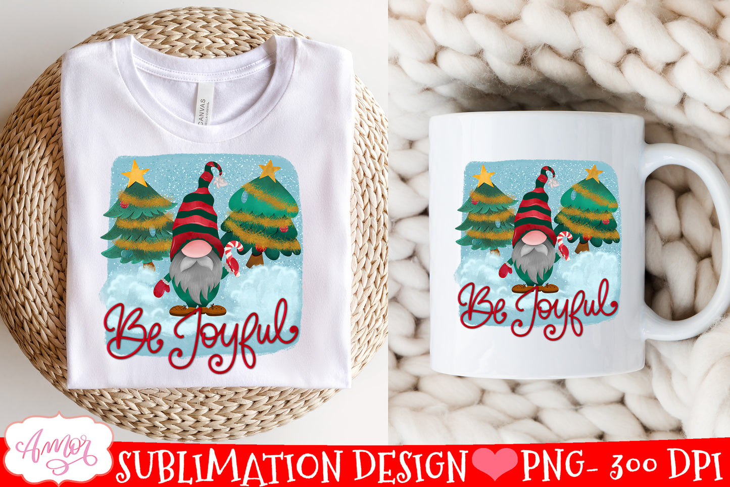 Be joyful sublimation PNG Christmas gnome T-shirt design