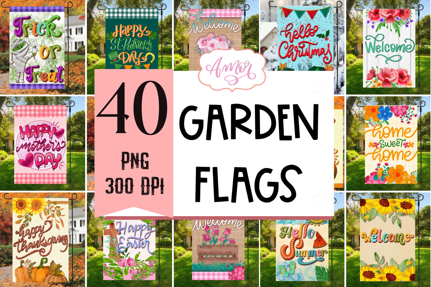 Big Bundle Garden Flags PNG for Sublimation - 40 designs!