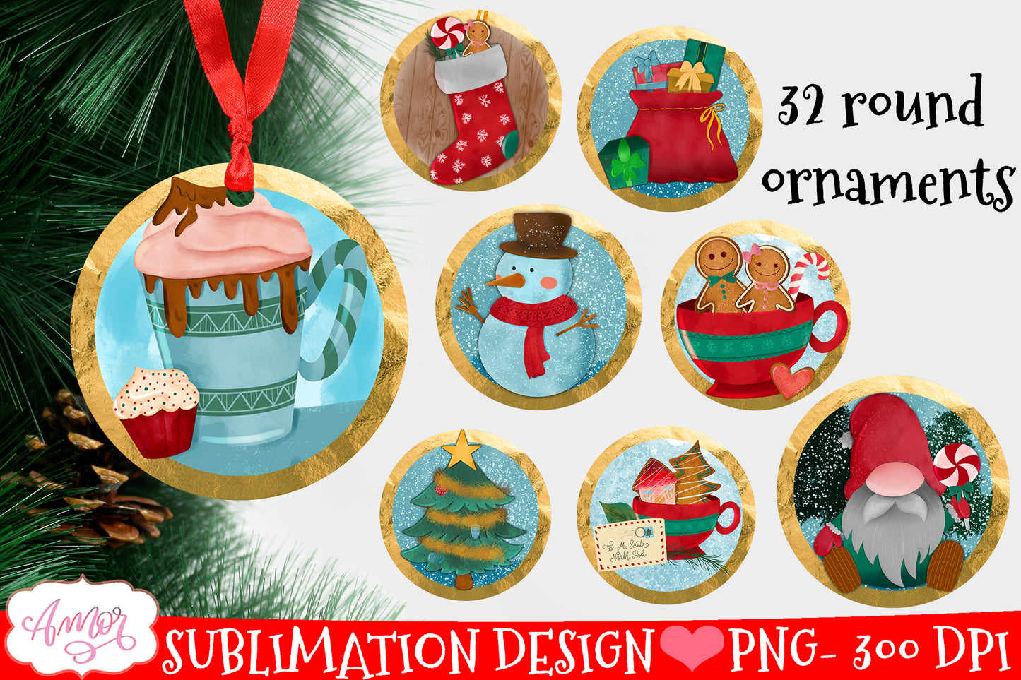 Big bundle round ornament sublimation designs
