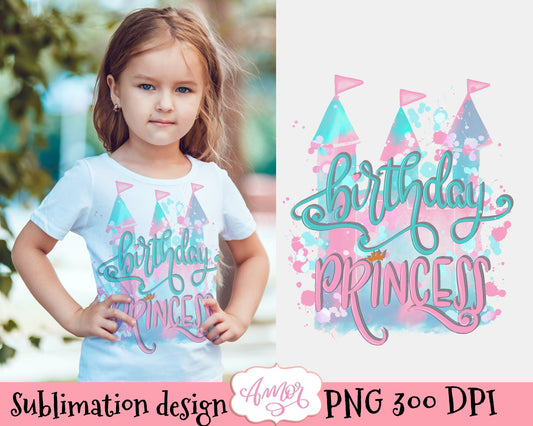 "Birthday Princess" Sublimation Design for T-shirts with a castle