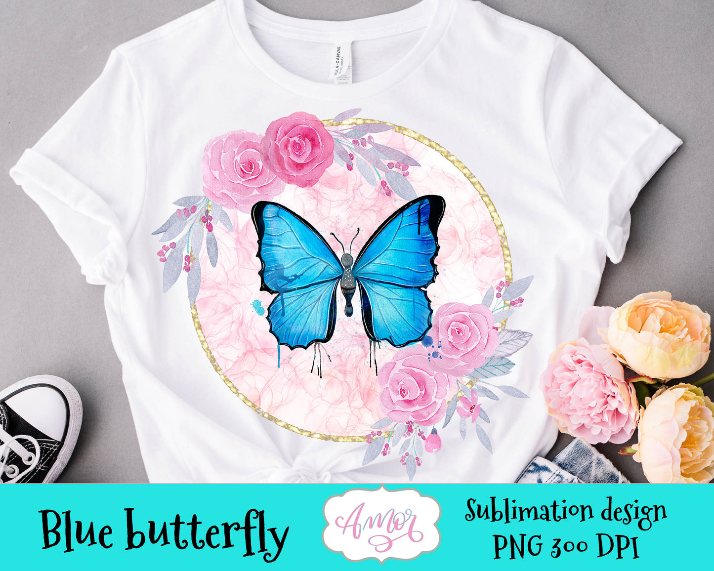 Blue Butterfly sublimation design for T-shirts
