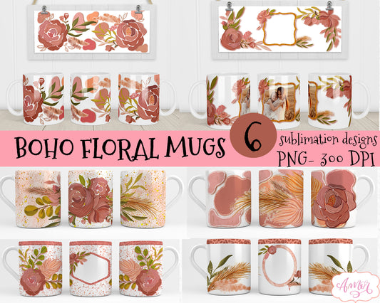 Bundle Boho Floral 11oz mug sublimation design