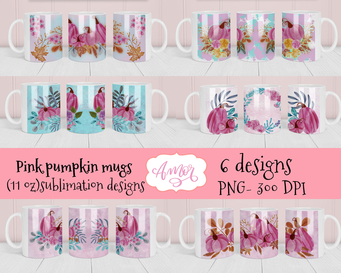 Bundle Pink Pumpkin mug sublimation templates