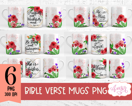 Bundle of 6 Bible Verse Mug Wraps with Hand-Painted Florals