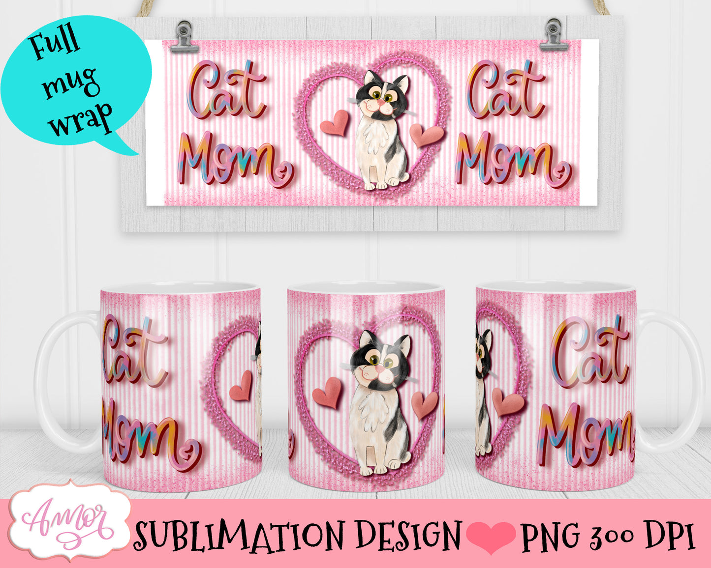 Cat mom mug wrap PNG for Sublimation