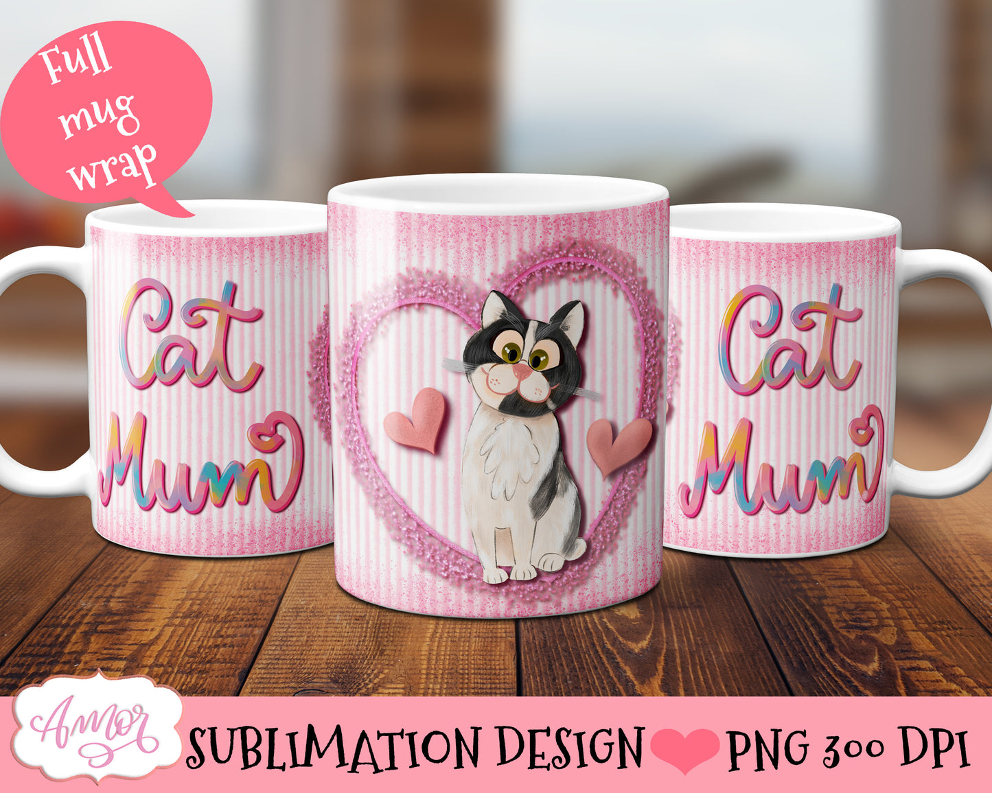 Cat mum mug wrap PNG for Sublimation