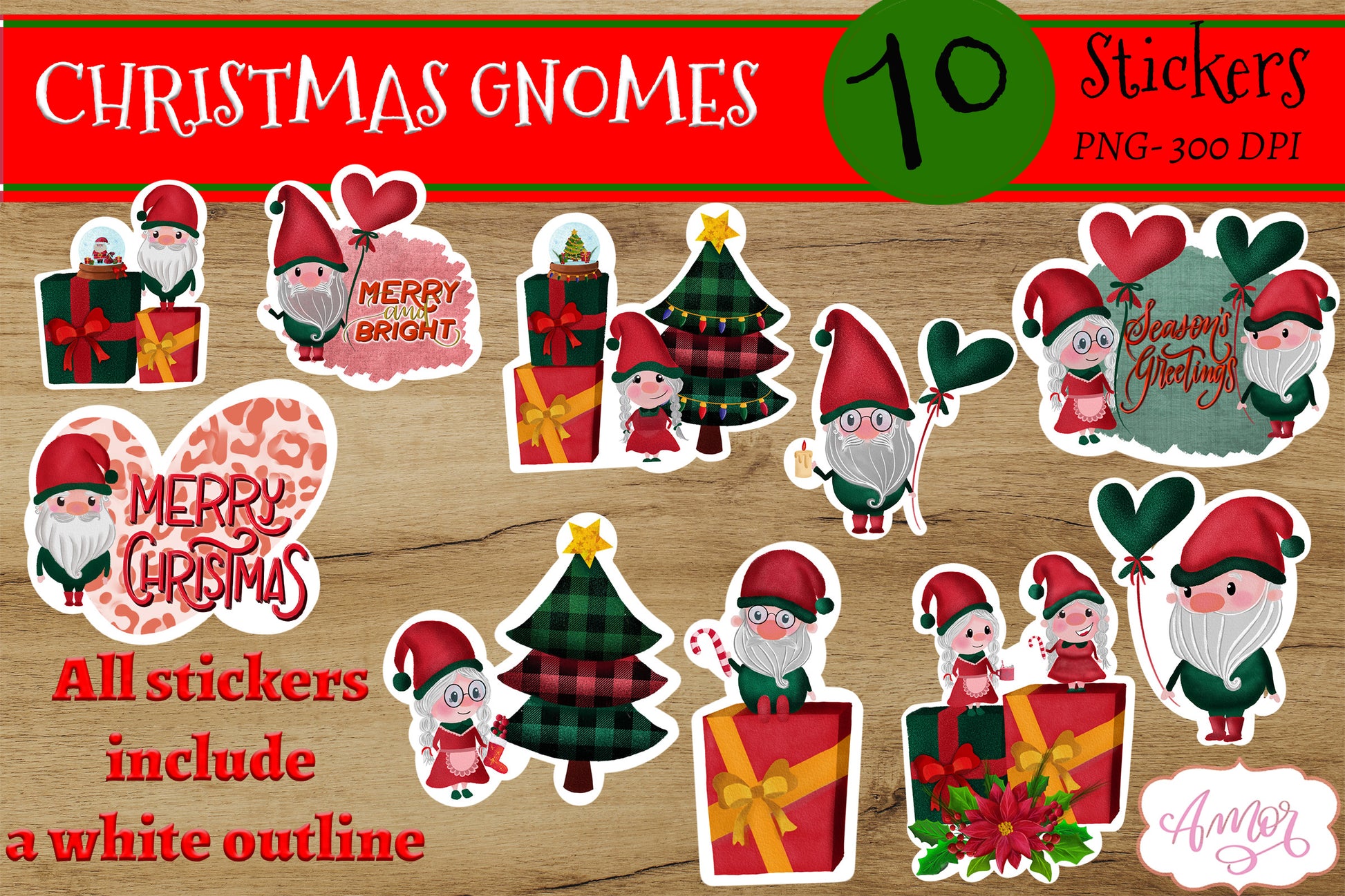 Christmas Gnome Printable Stickers for print then cut