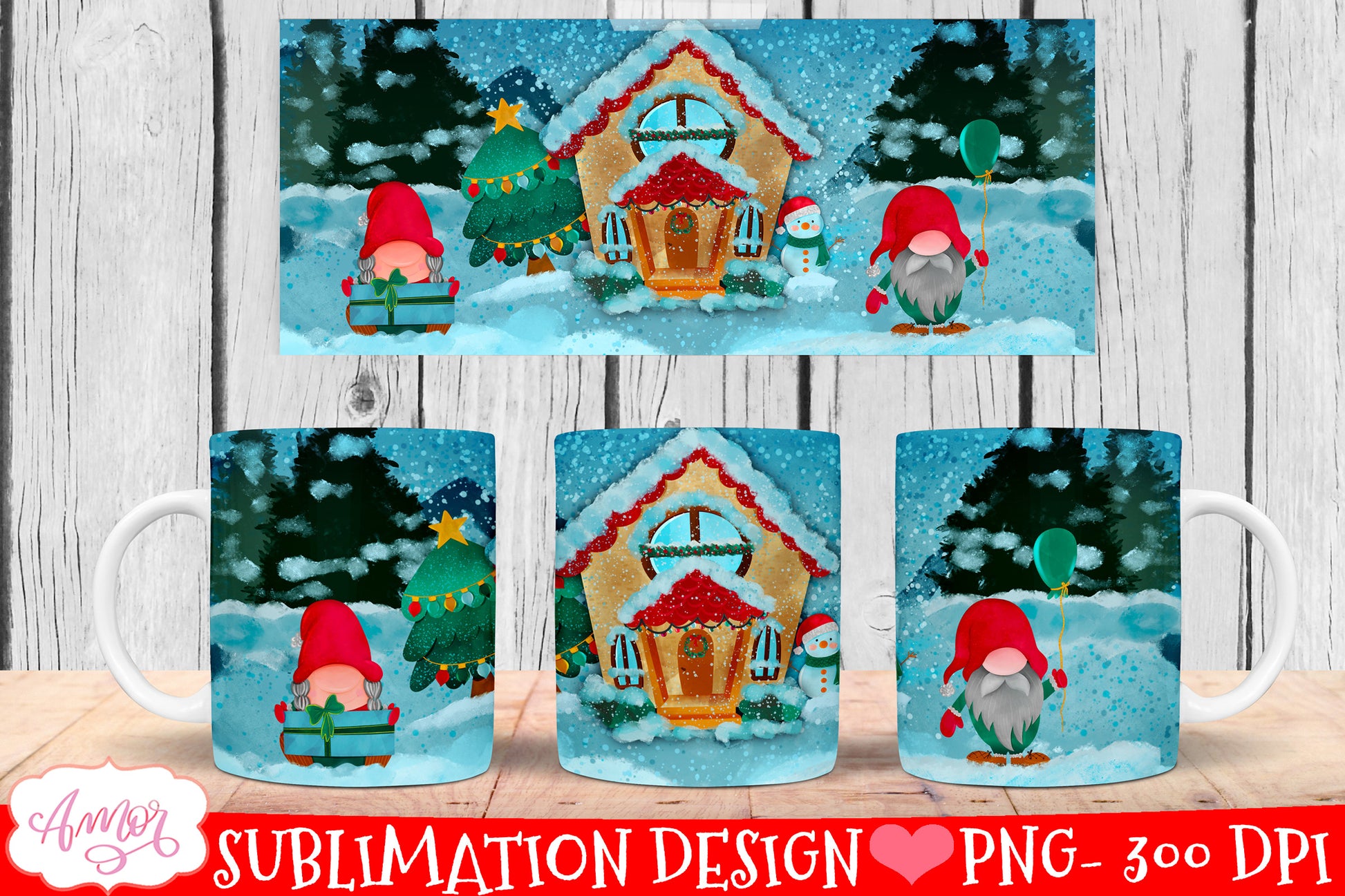 Christmas Gnomes mug wrap for sublimation 11oz 15oz mugs