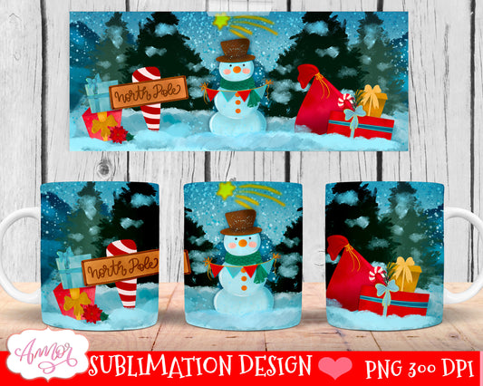 Christmas Snowman mug wrap for sublimation | 11oz 15oz mugs