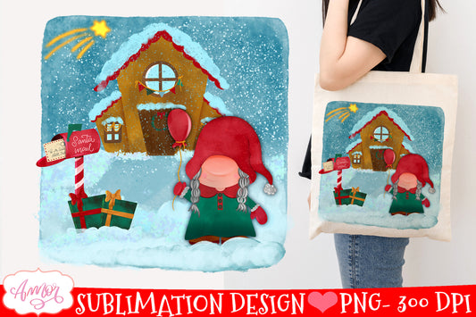 Christmas gnome sublimation PNG White Christmas design