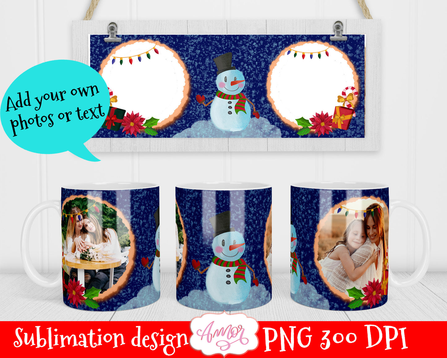 Christmas photo mug wrap sublimation design for custom gifts