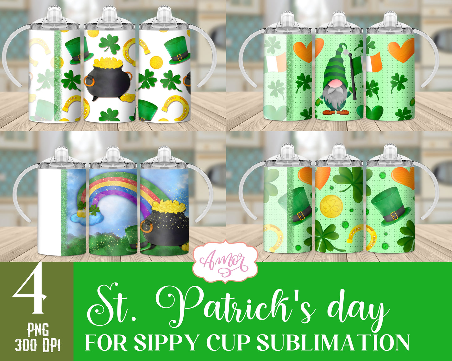 Customizable St. Patrick's Day 12oz sippy cup tumbler BUNDLE