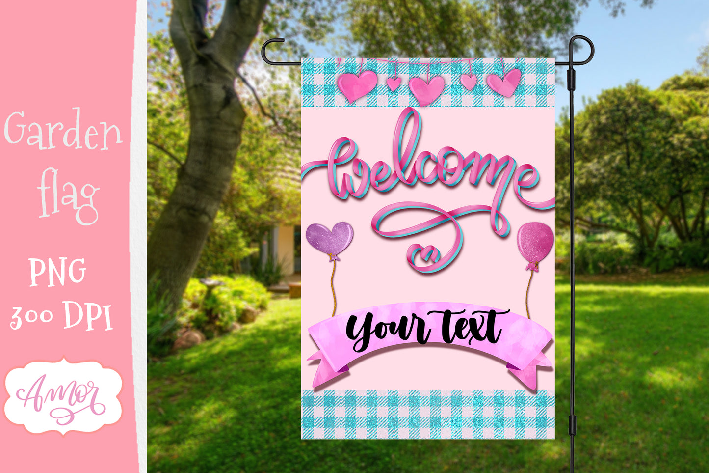 Customizable Valentines day garden flag sublimation PNG