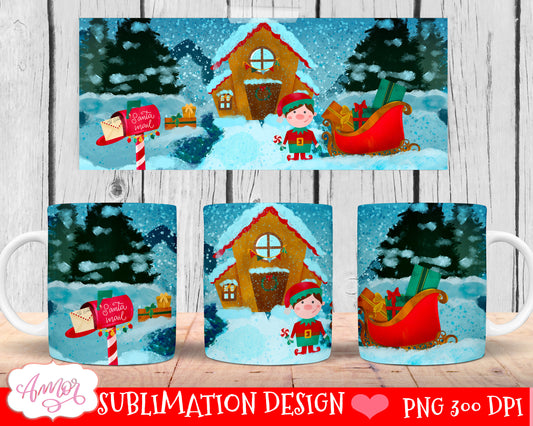 Cute Christmas Elf Mug Wrap PNG for Sublimation for boys