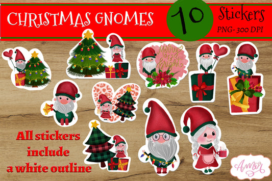 Cute Christmas Gnome Stickers for print then cut
