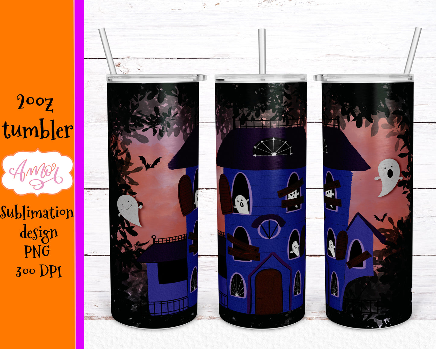 Cute Haunted House tumbler template straight and tapered