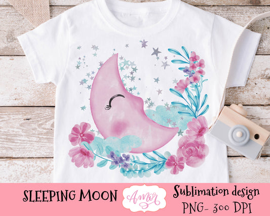 Cute Sleeping Moon sublimation design for newborn gifts