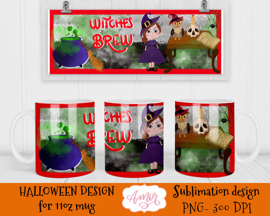 Cute Witch 11oz mug sublimation template for Halloween