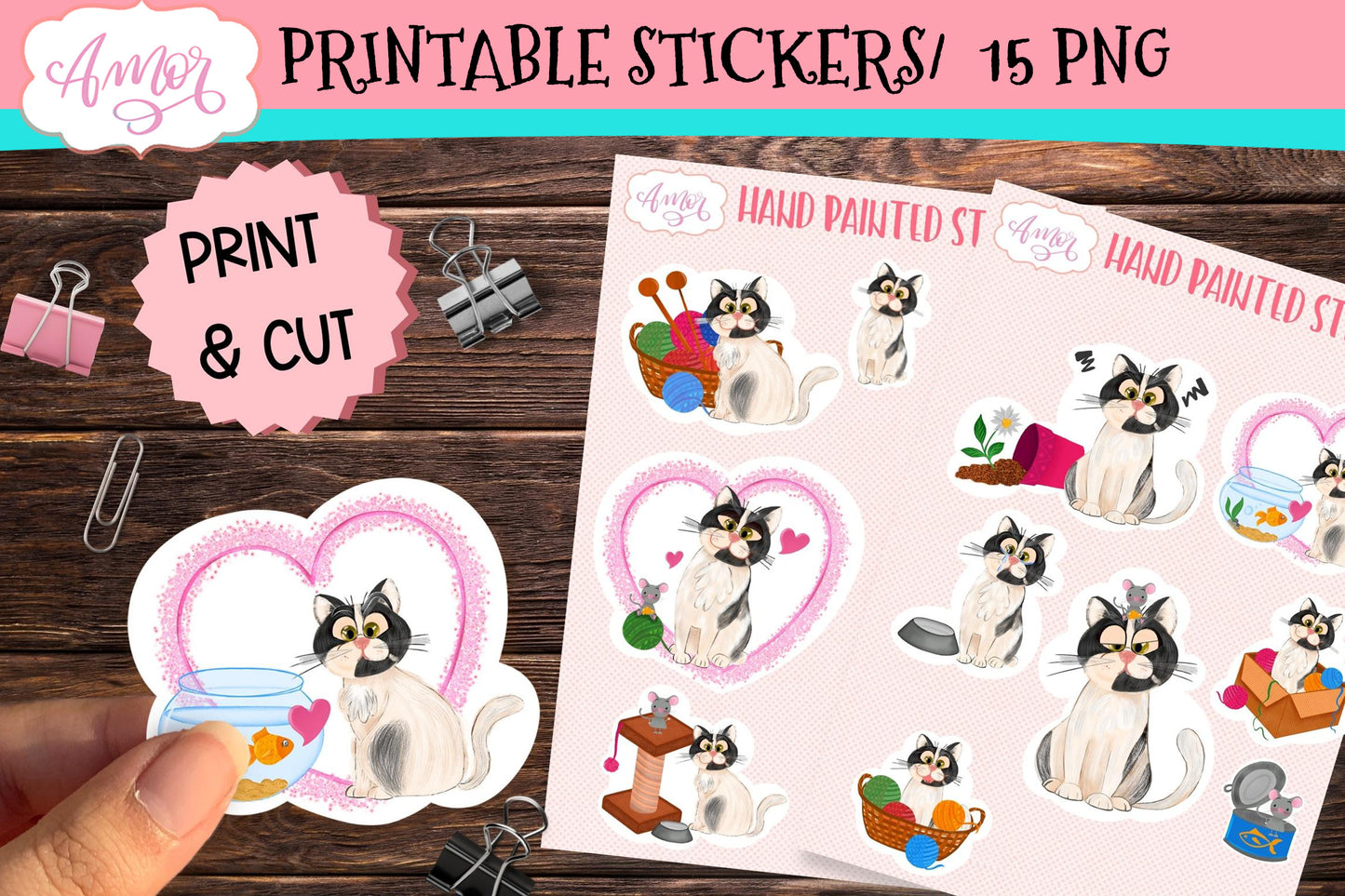 Cute cat stickers for print & cut | Printable PNG stickers