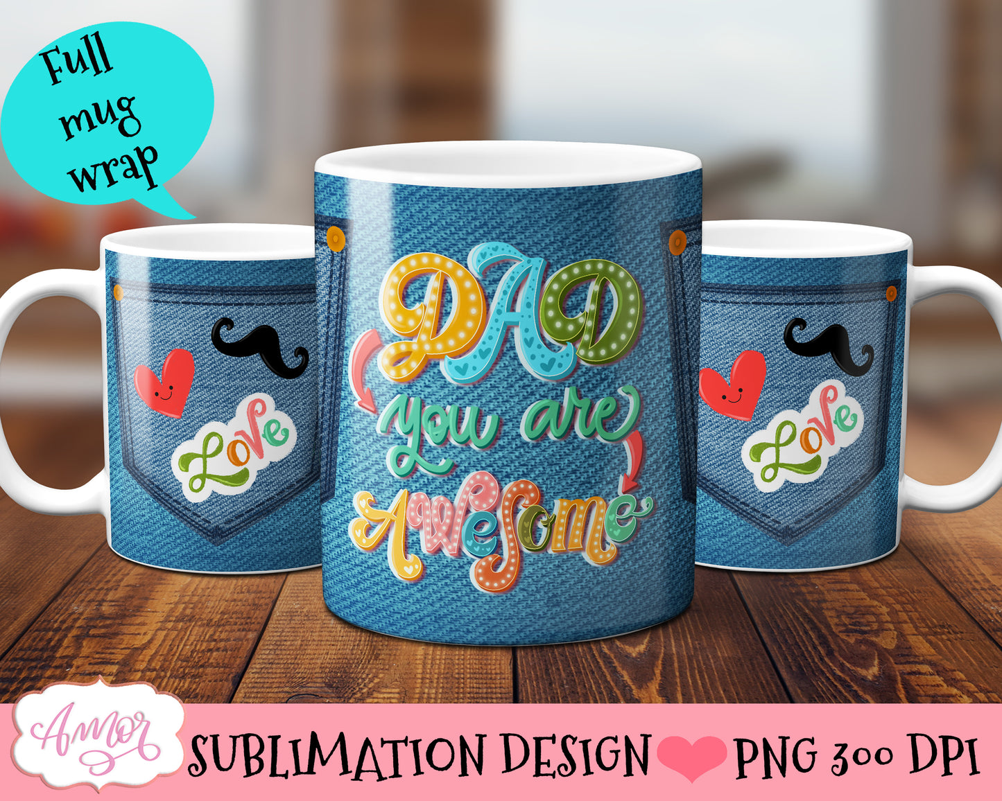 Dad mug wrap PNG for sublimation
